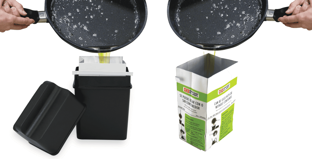 Grease trap cleaning device with two pans and a container for waste.